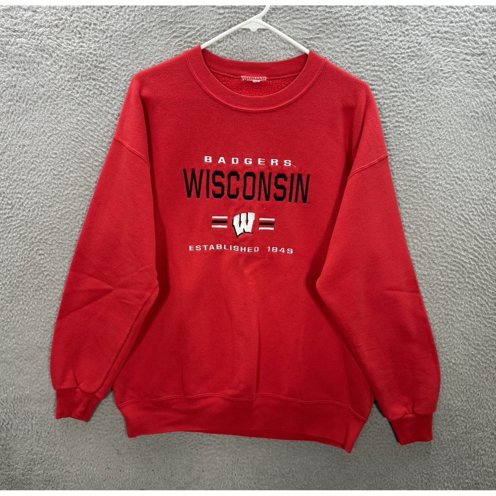 Vintage Wisconsin Badgers Sweatshirt Adult XL Red Crewneck Embroidered 90s Y2K